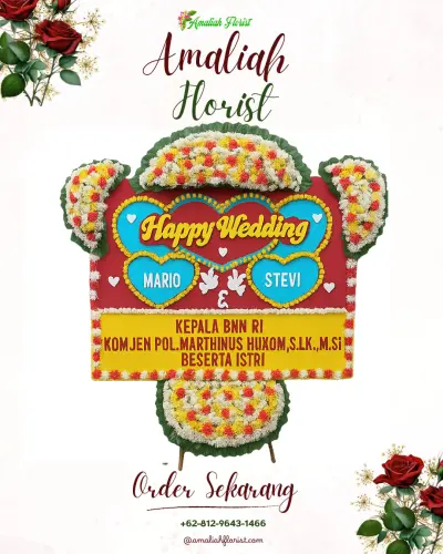 Karangan Papan Bunga Pernikahan di Pringamba